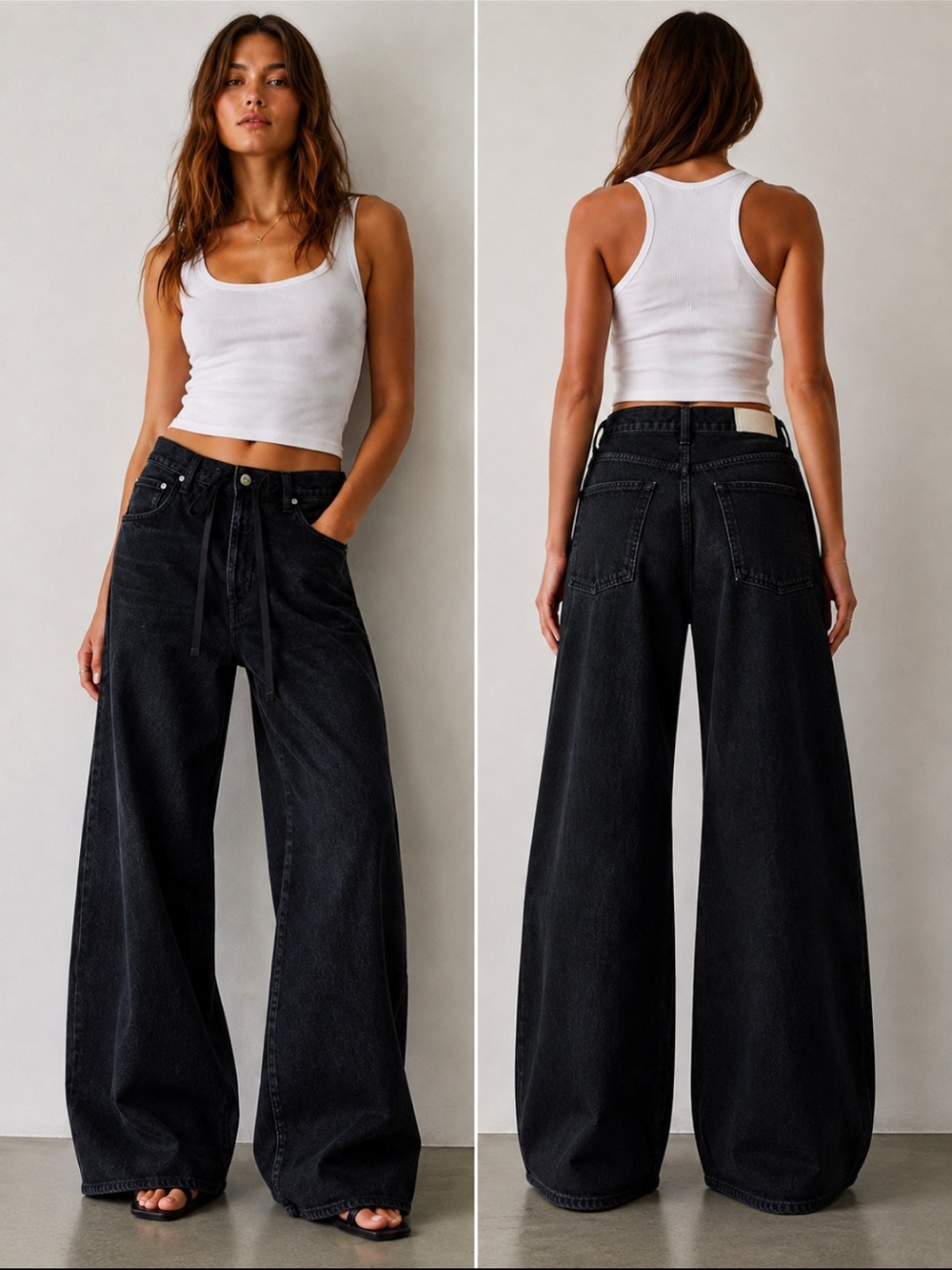 NWT Citizens of Humanity Brynn Drawstring Wide Leg Black Trousers (34)